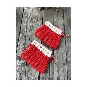 Vintage Handmade Chunky Knit Gift Bags Tie Closure Christmas Holiday Gift